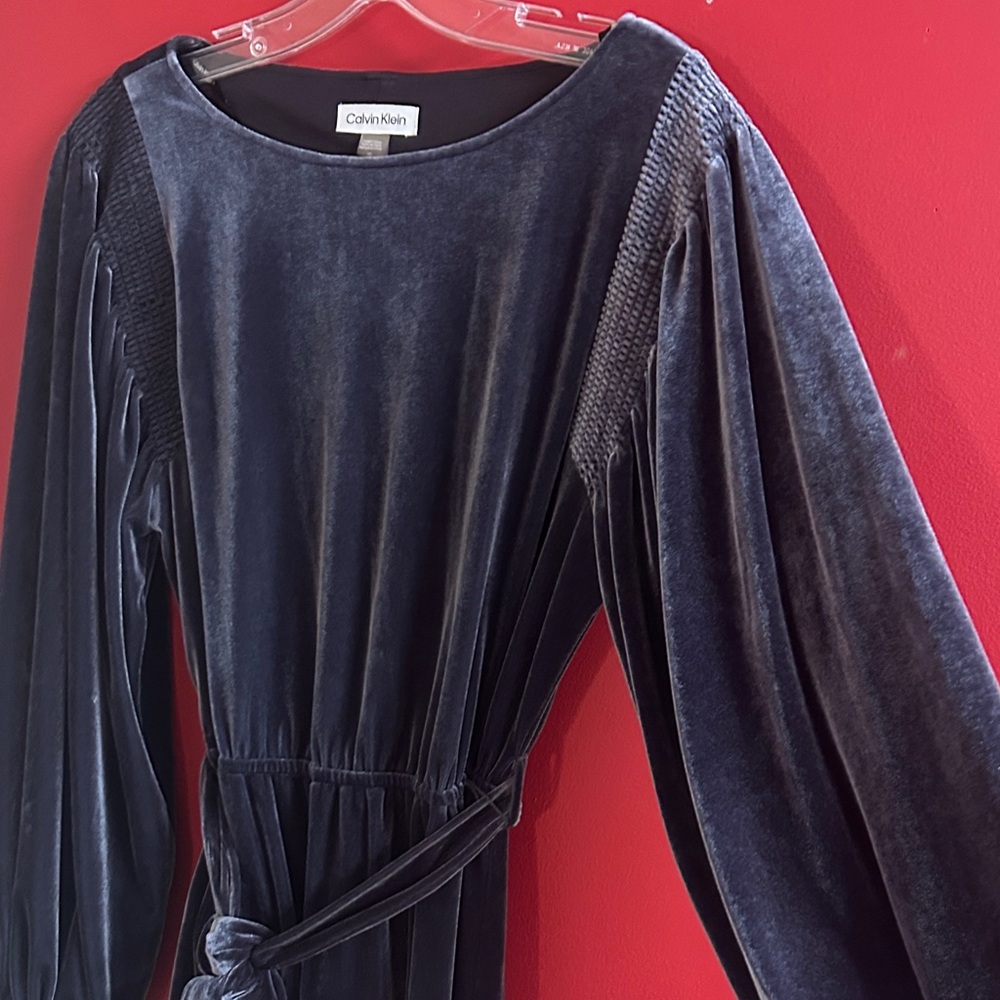 Calvin Klein Velvet Long-Sleeve Dress in Dark gray size 10 - Picture 7 of 7